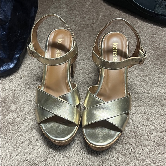 Kensie Metallic Gold Wedge Sandals - Picture 1 of 4